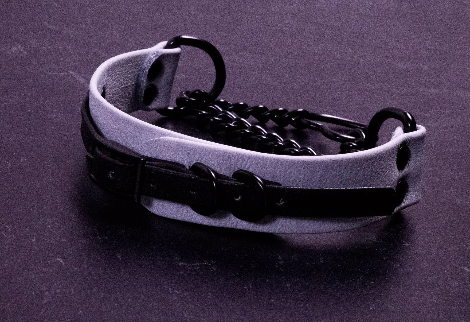 12.5" - 15.5" Matte Black & Slate Leather Martingale Collar _ LIMITED _