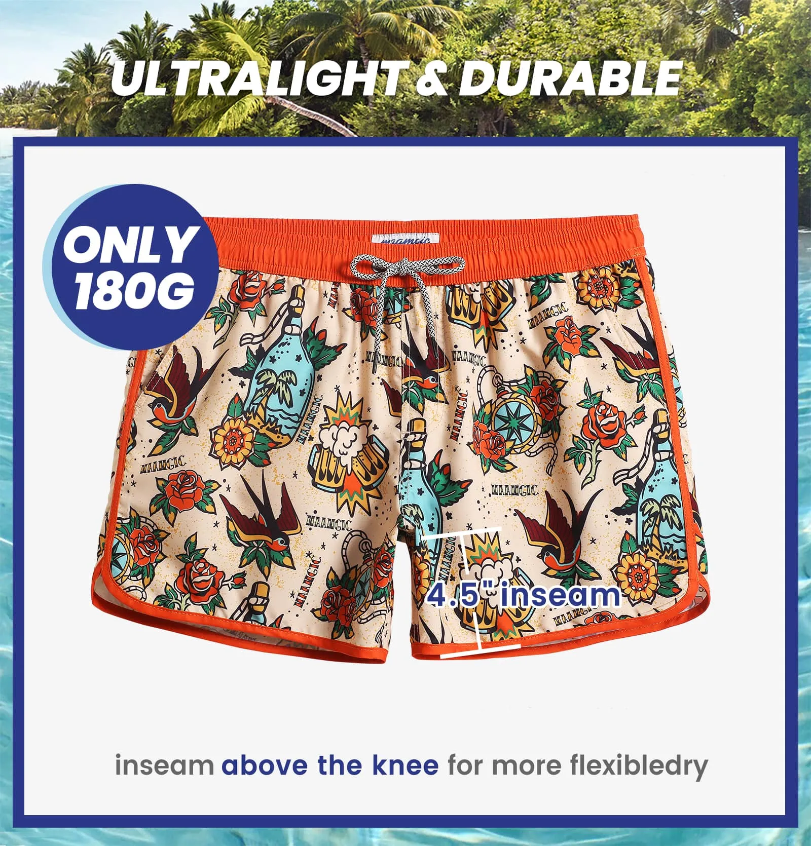 4.5 Inch Inseam Vintage Stretch Swallow Homing Swim Trunks