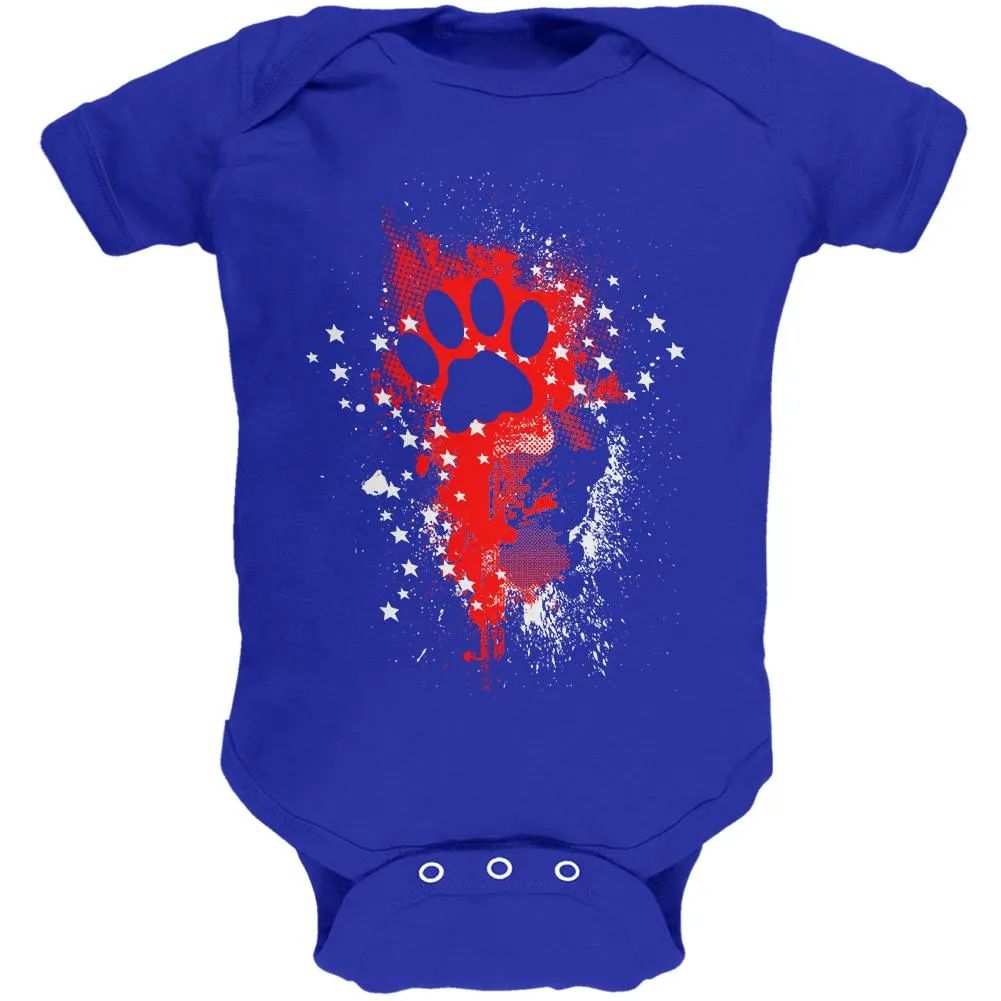 4th of July Kitty Cat Paw Print Stars and Splatters Soft Baby One Piece