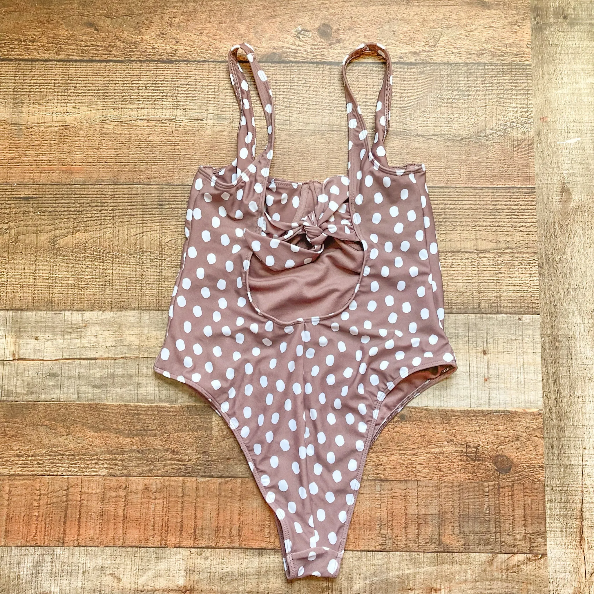 Abercrombie & Fitch Brown and White Polka Dot Underwire Back Cutout One Piece- Size ~S (see notes)