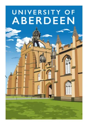 Aberdeen University - Stunning Hand-Drawn Vintage Travel Style Wall Art Poster