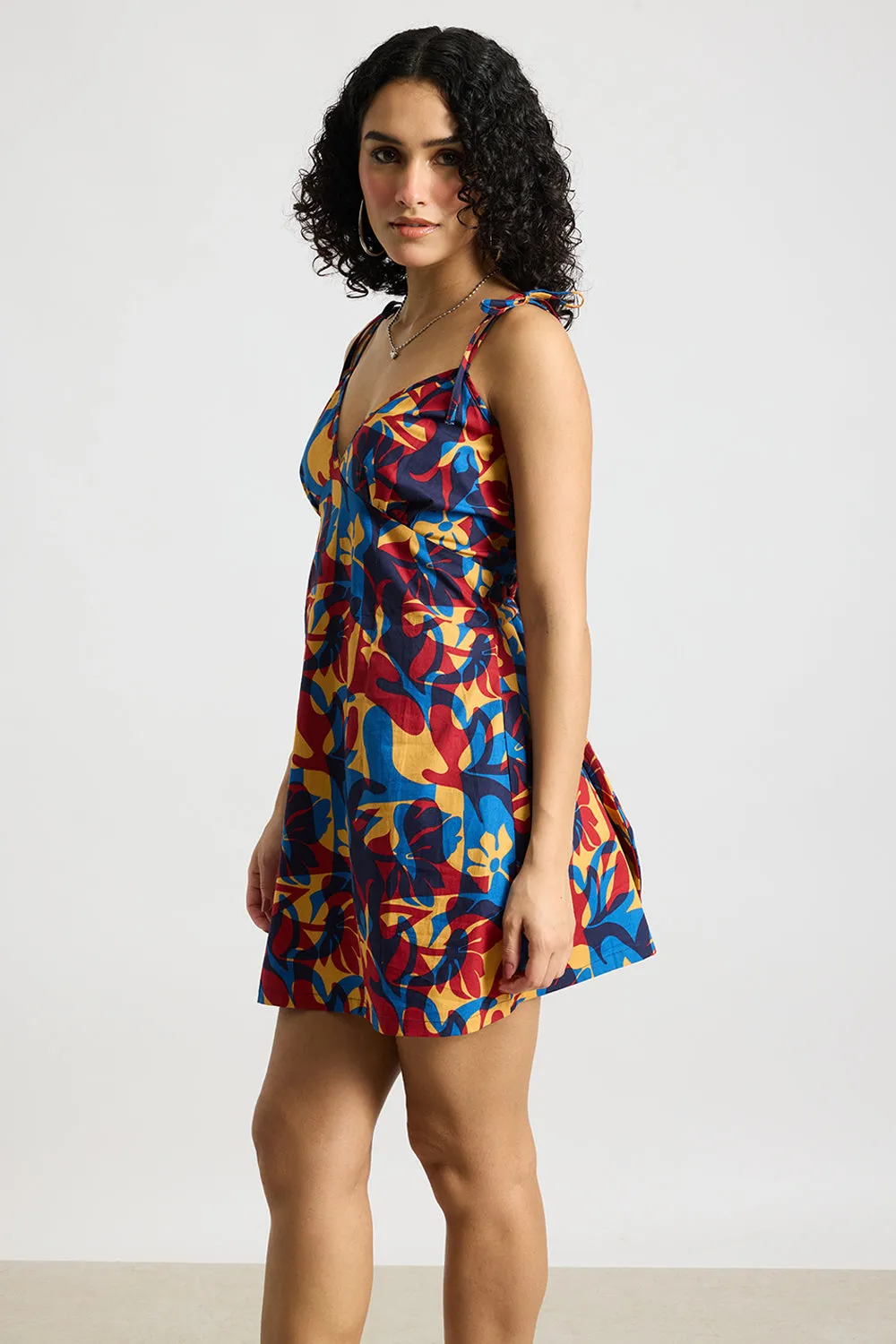 Abstract Floral Printed Poplin Dress