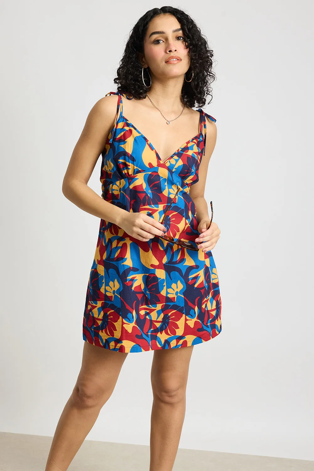 Abstract Floral Printed Poplin Dress