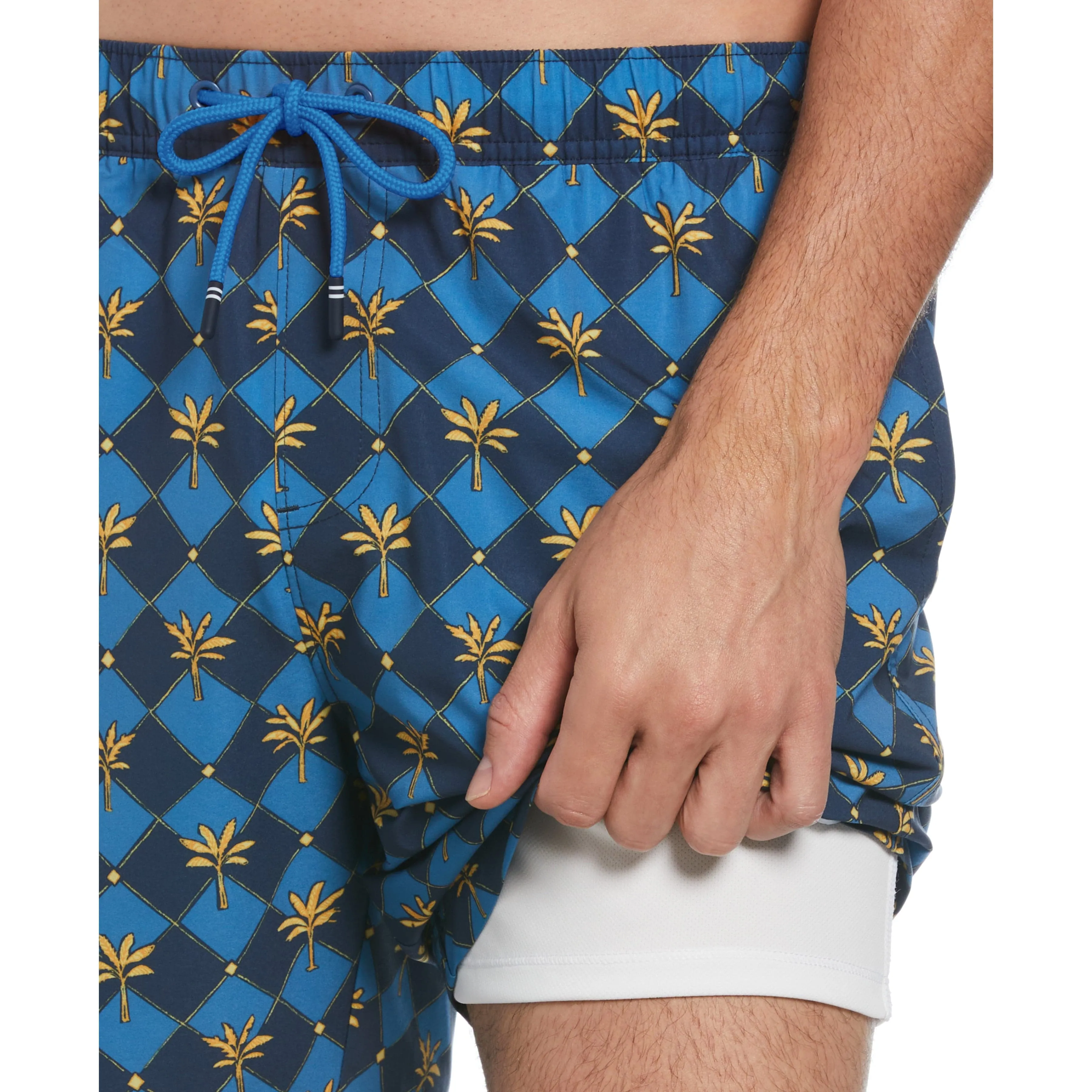 Allover Palm Tiles Print Swim Short