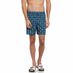 Allover Palm Tiles Print Swim Short