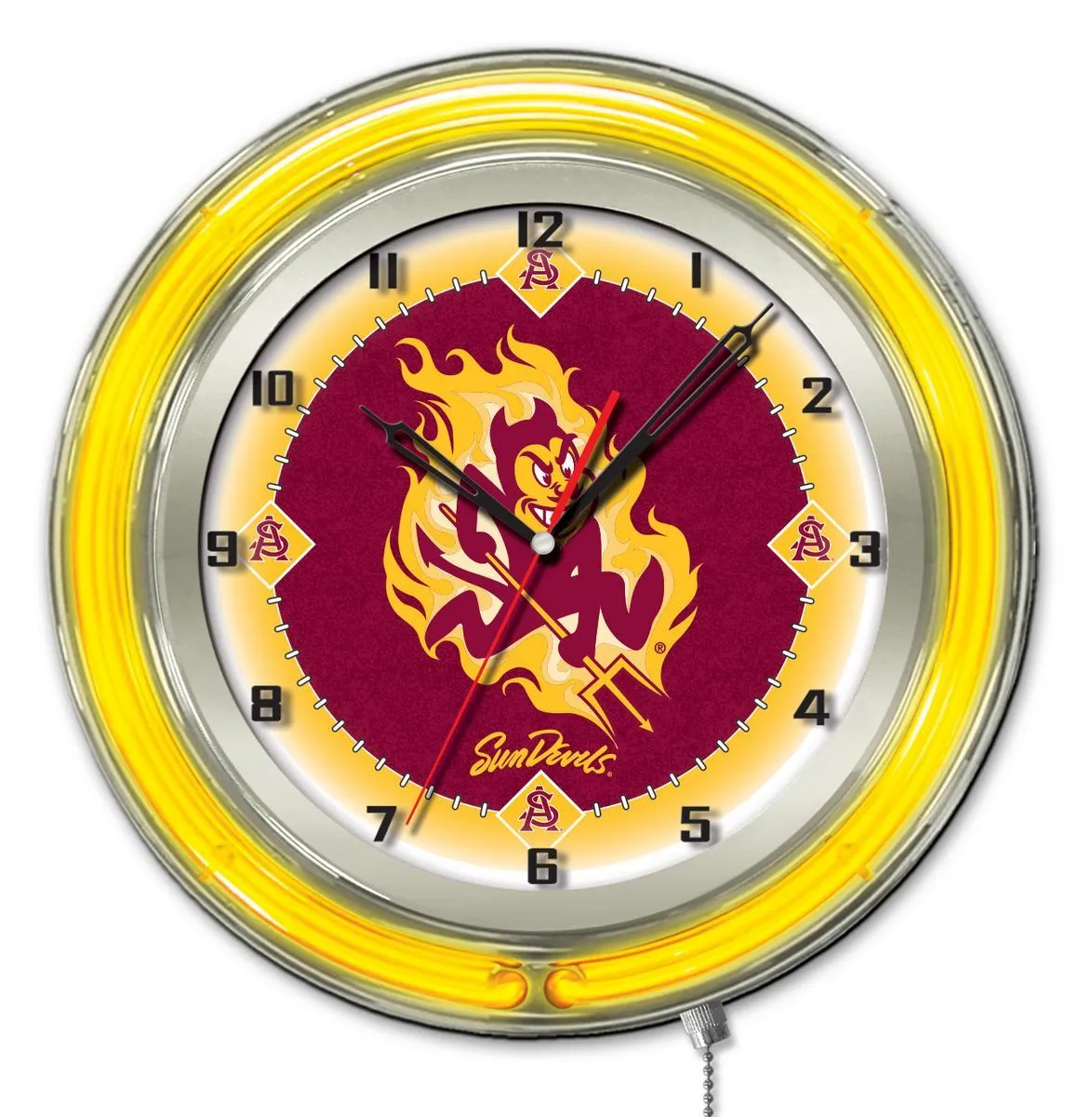 Arizona State Sun Devils HBS Neon Yellow Red Battery Powered Wall Clock (19")