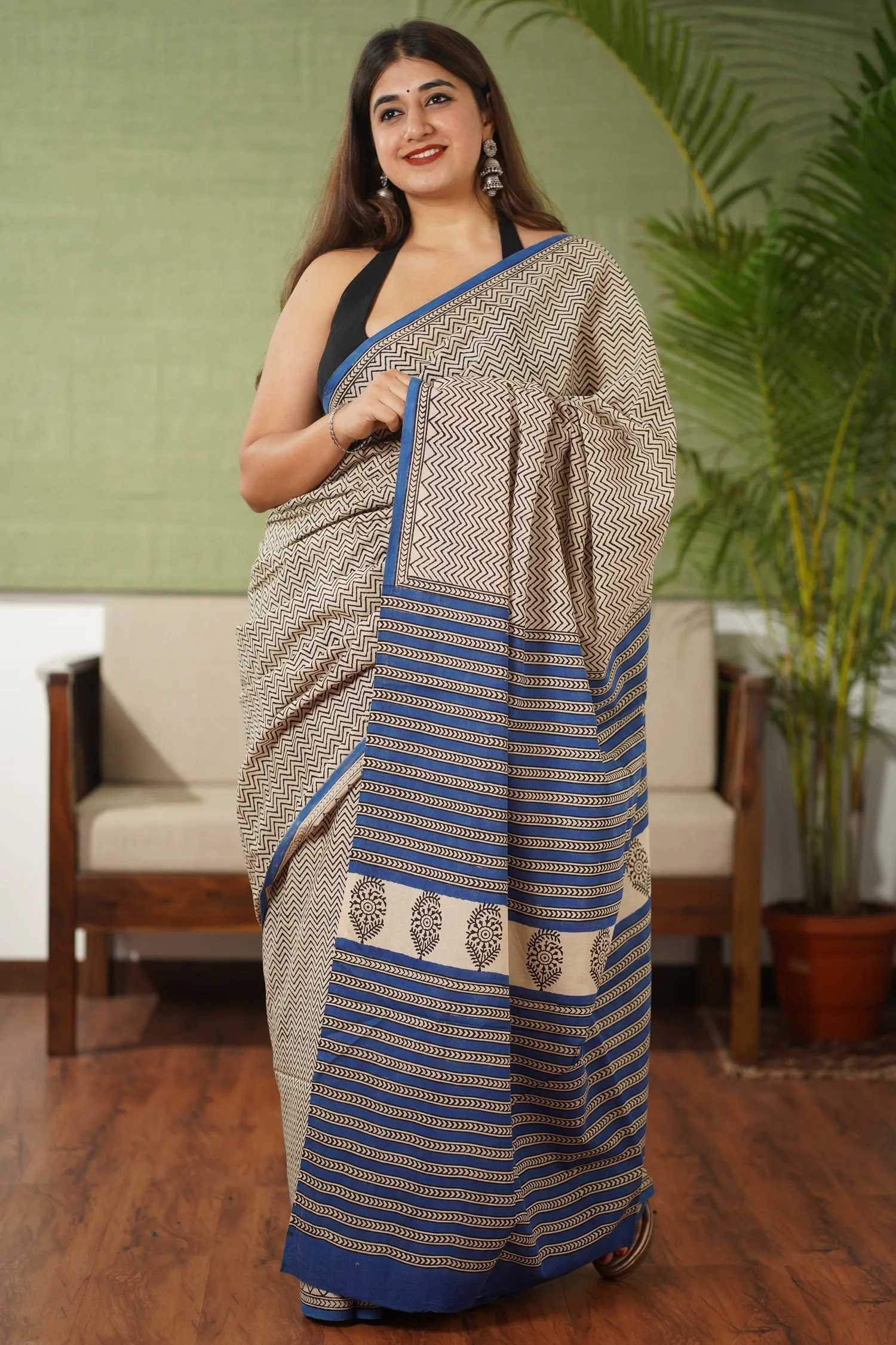 Bagru Cotton Hand Block Printed Saree