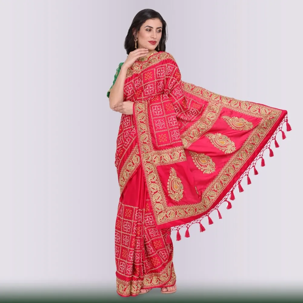 Bandhani Print Gharchola in Red