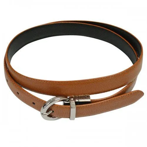 BELLA - Women Tan and Black Reversible Leather Belt with Round Buckle