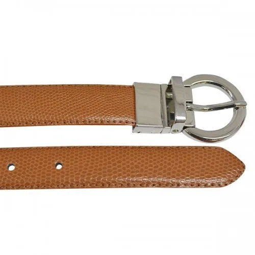 BELLA - Women Tan and Black Reversible Leather Belt with Round Buckle