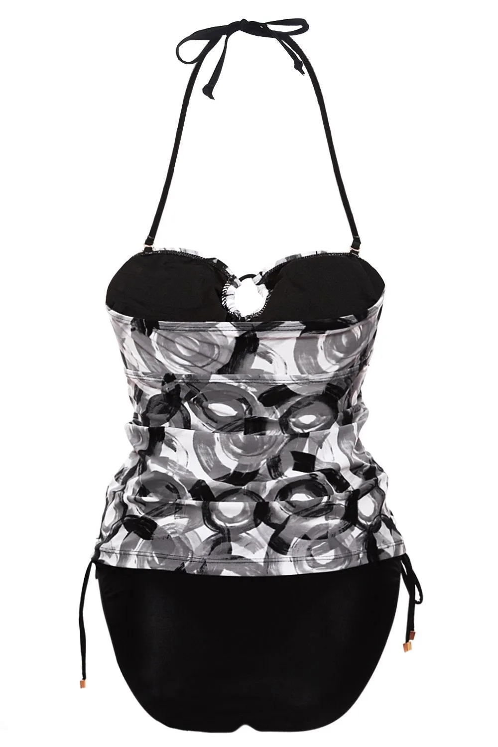 Black Circle Print Tank Bikini Set