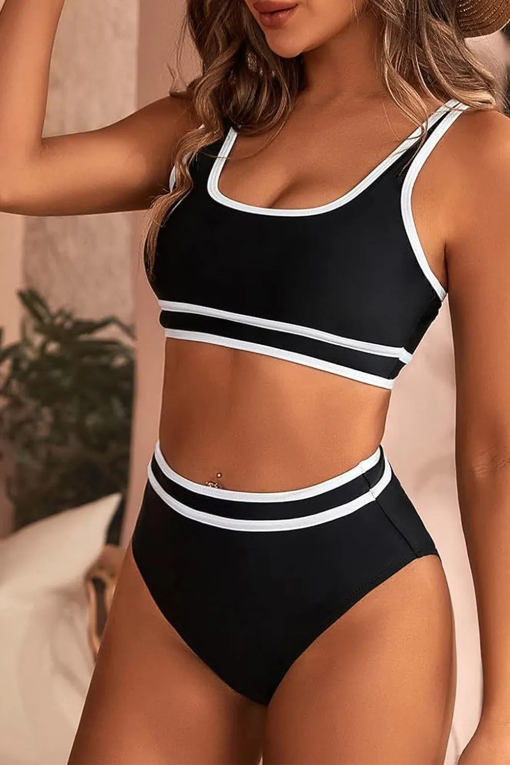 Black Contrast Bold High Waist Bikini Set