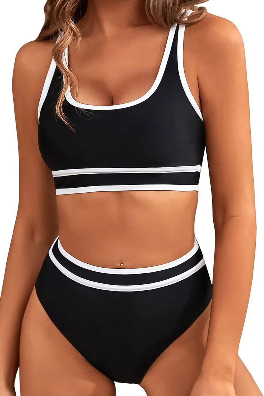 Black Contrast Bold High Waist Bikini Set