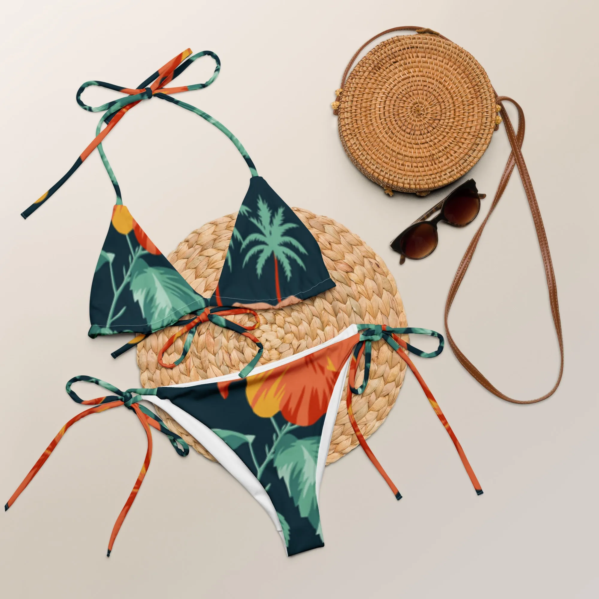 Blue and Orange Floral string bikini