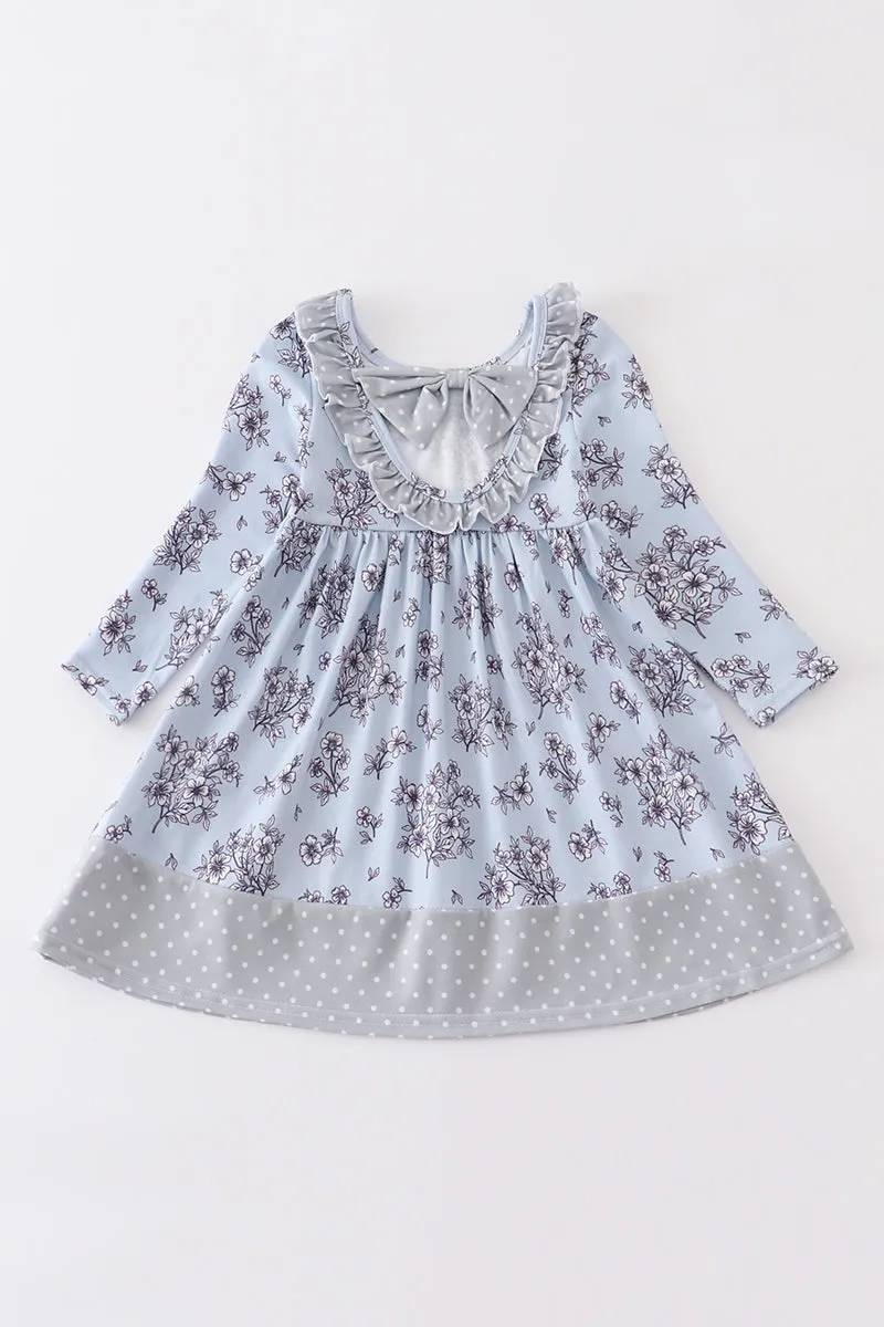 Blue floral print girl dress