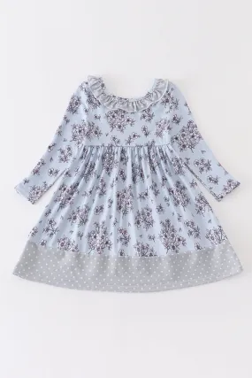 Blue floral print girl dress