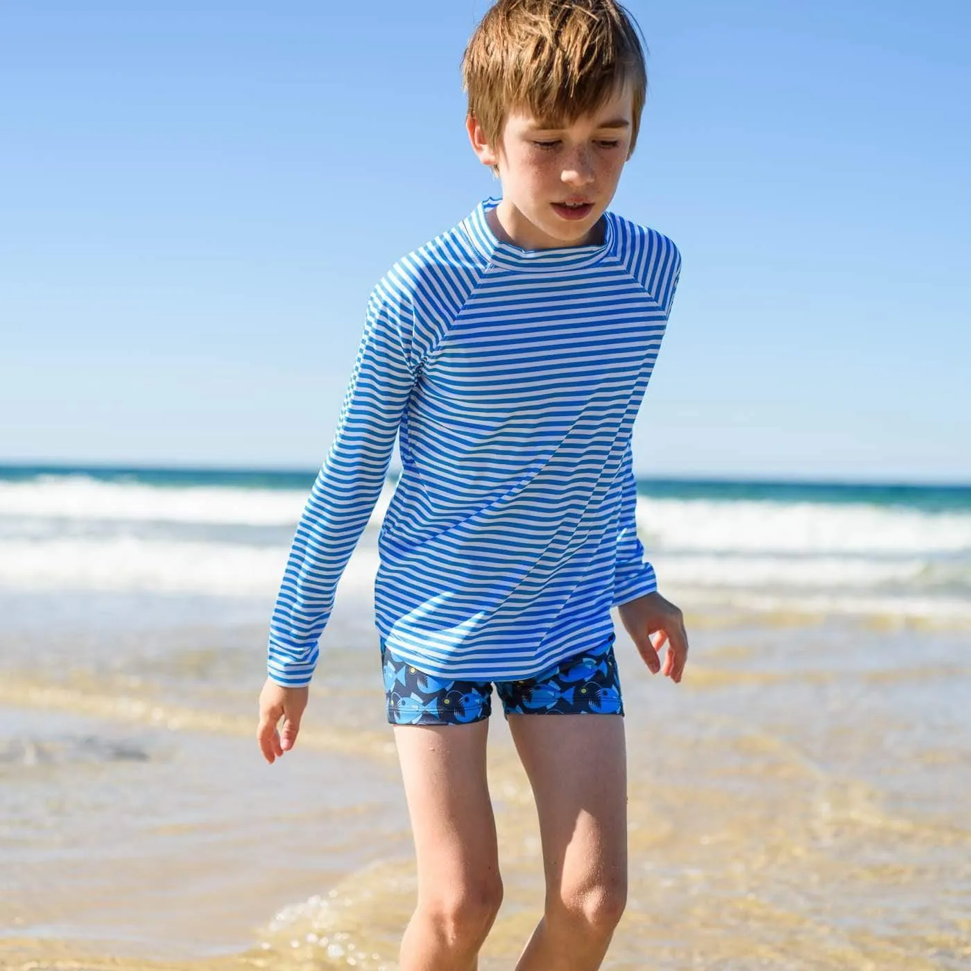 Boys Pacific Blue Stripe Long Sleeve Rashie