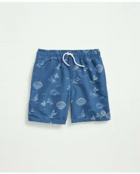 Brooks Brothers Boys Sail Print Swim Trunks Blue