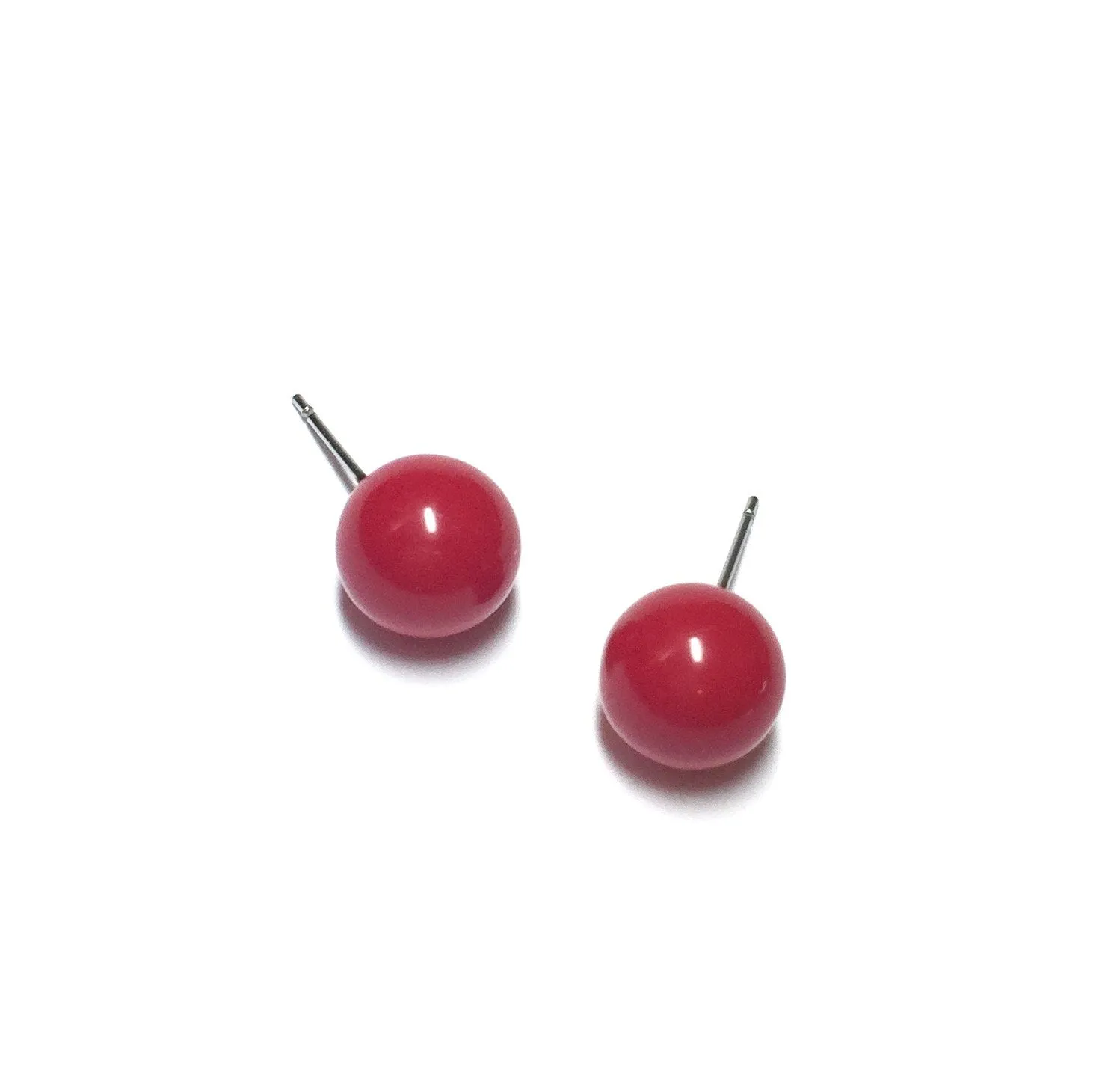 Cherry Red Petite Ball Stud Earrings