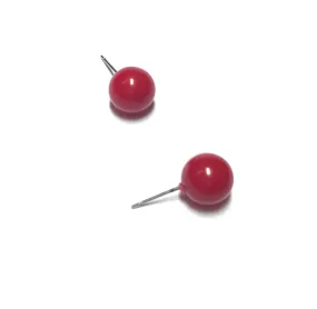 Cherry Red Petite Ball Stud Earrings