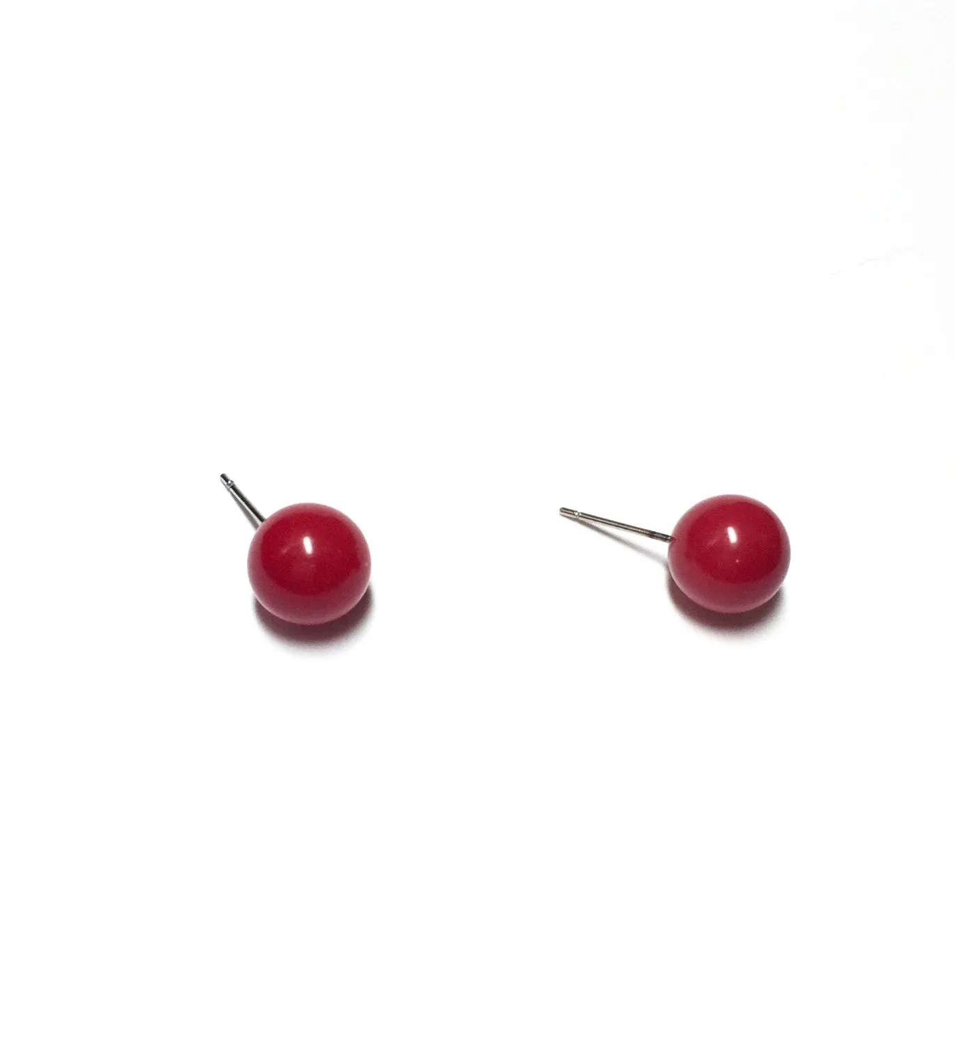 Cherry Red Petite Ball Stud Earrings