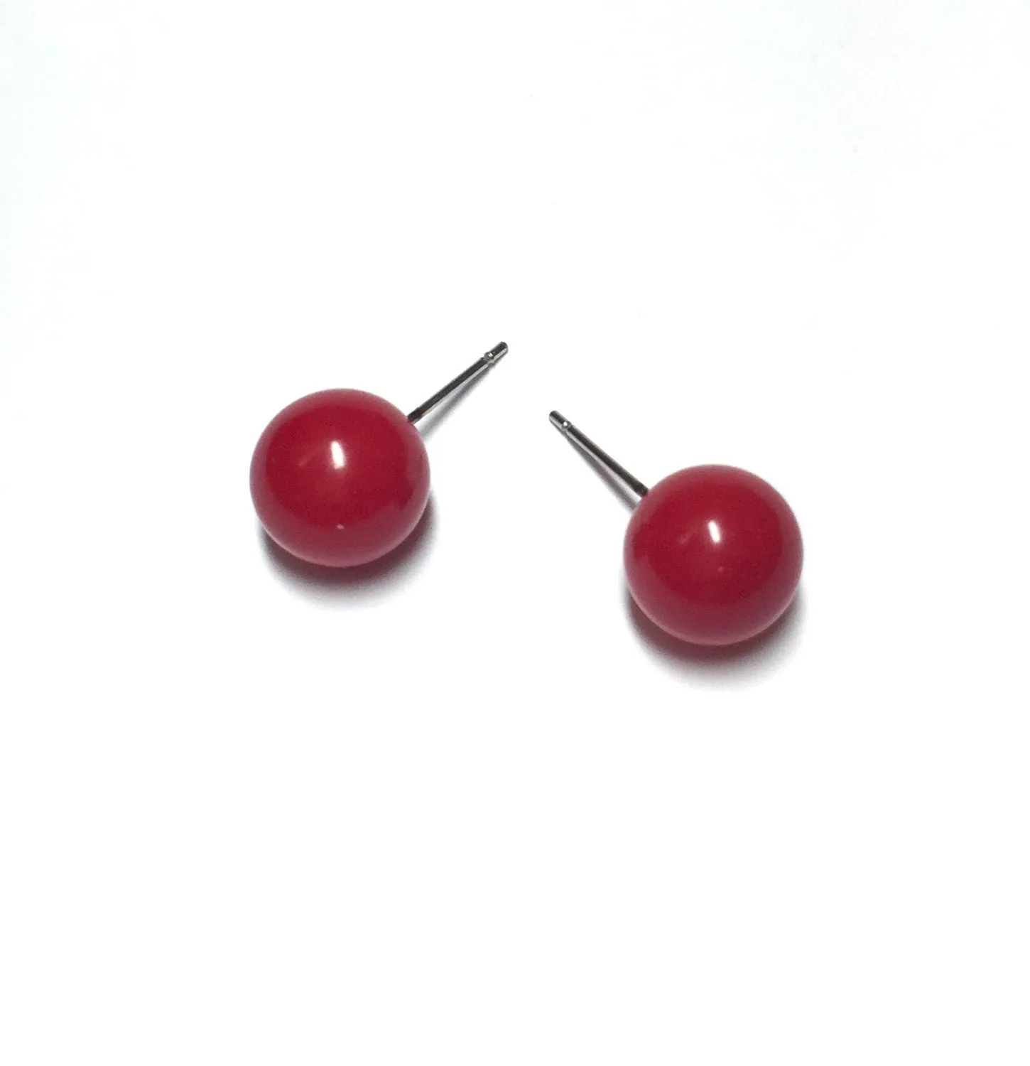 Cherry Red Petite Ball Stud Earrings