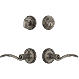 Classic Rosette Entry Set with Swan Lever in Antique Pewter