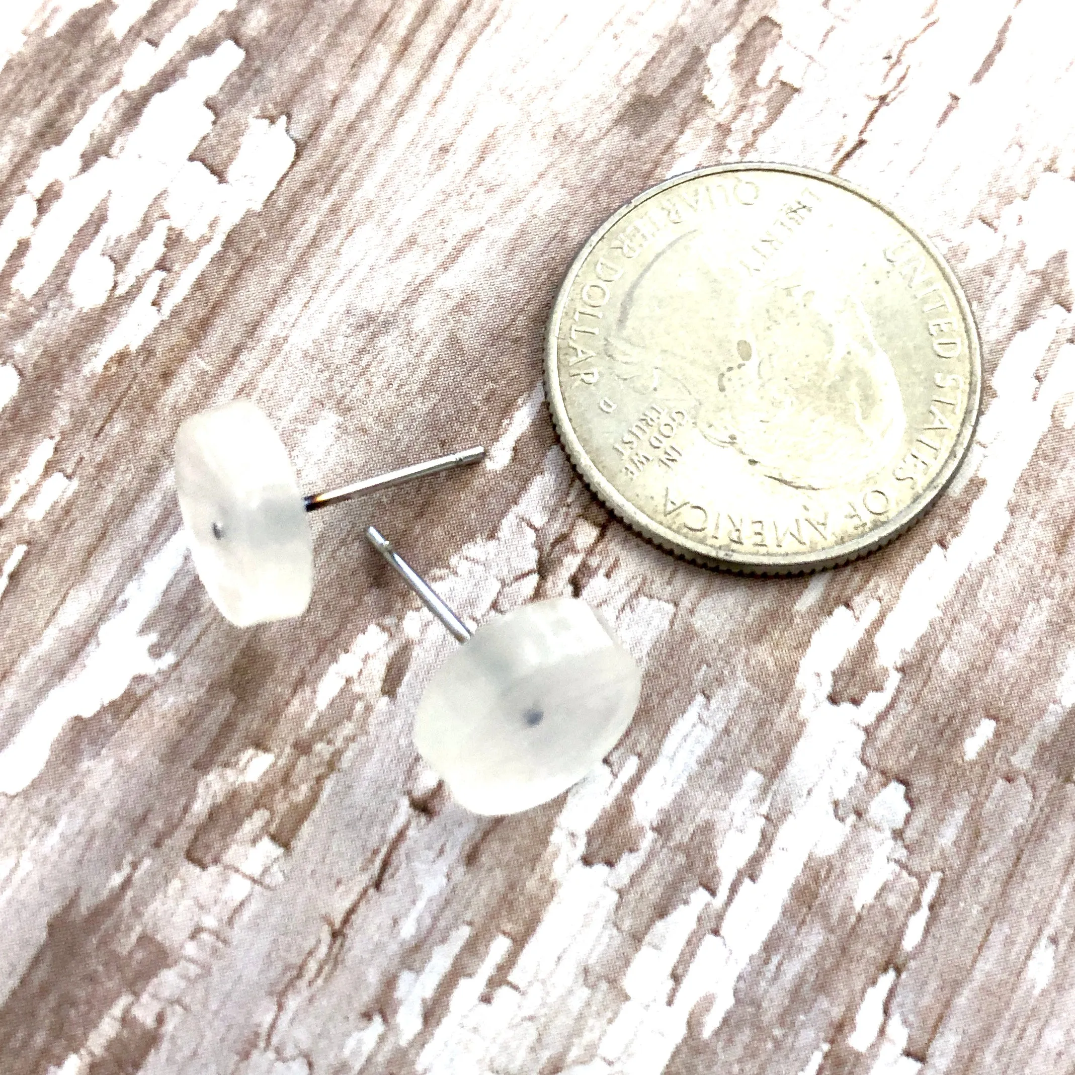 Clear Milky Pearlescent Disc Stud Earrings