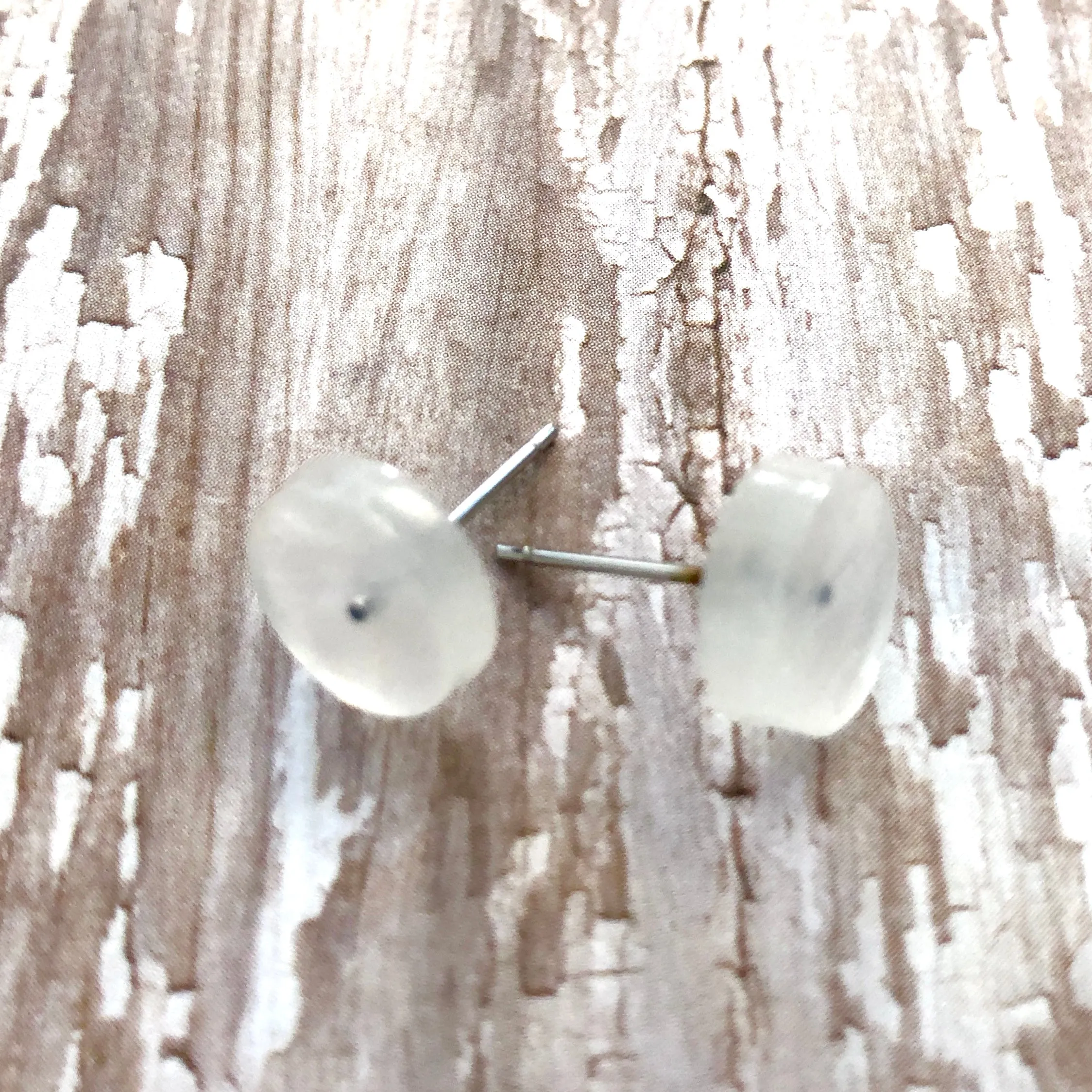 Clear Milky Pearlescent Disc Stud Earrings