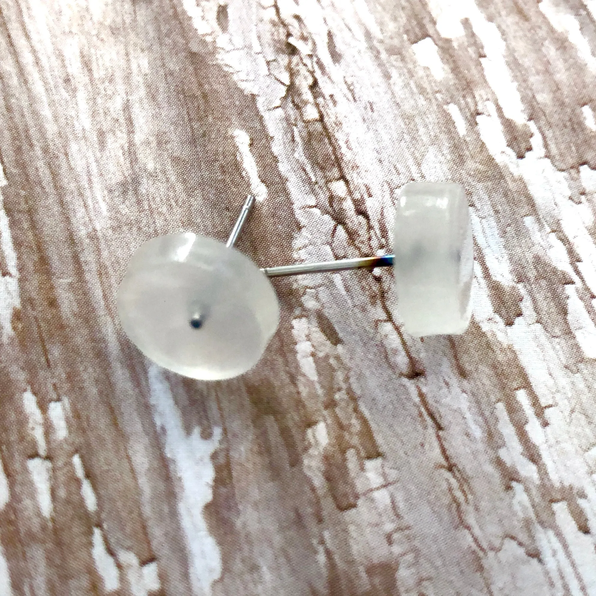 Clear Milky Pearlescent Disc Stud Earrings