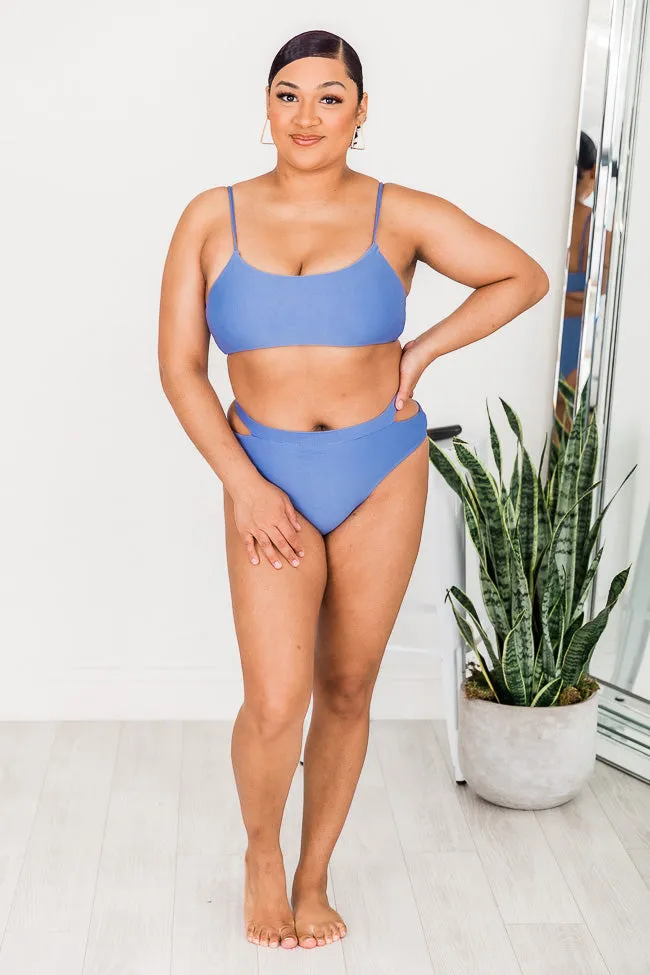 Clearwater Lagoon Blue Ribbed Cutout Side Bikini Bottoms FINAL SALE