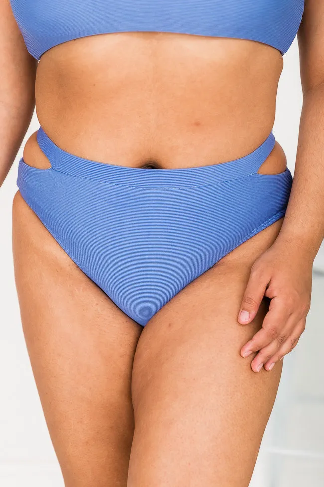 Clearwater Lagoon Blue Ribbed Cutout Side Bikini Bottoms FINAL SALE