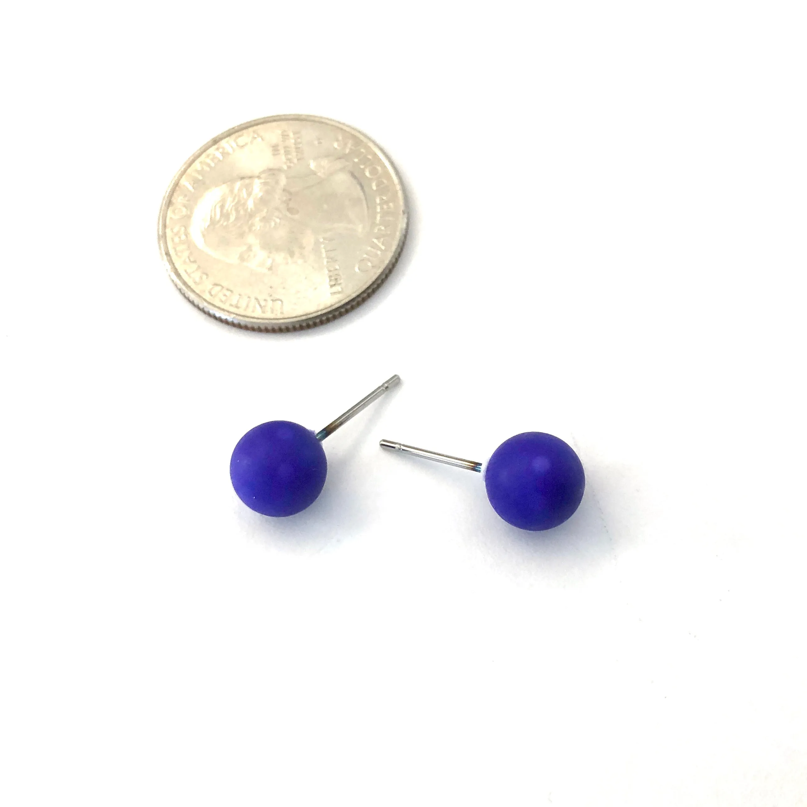 Cobalt Matte Lucite Ball Stud Earrings