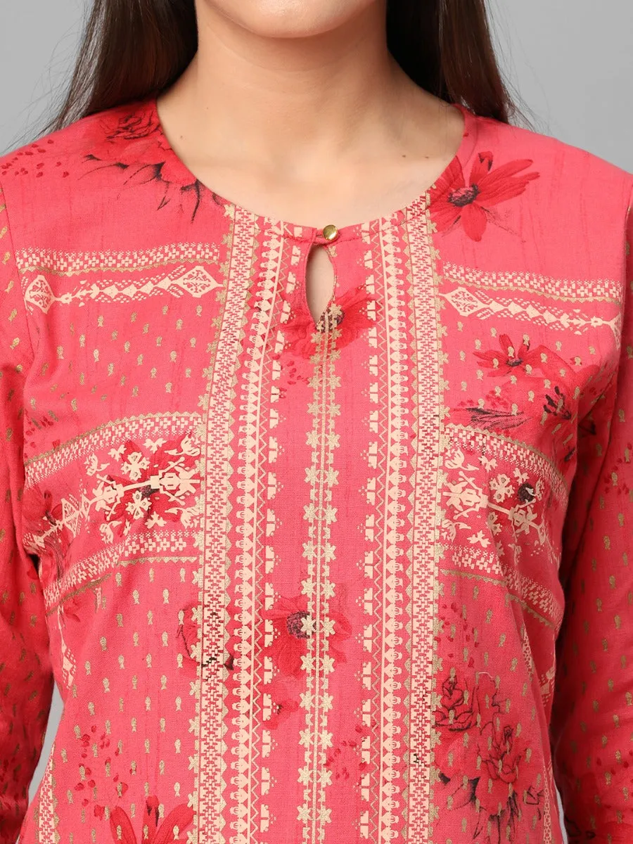 Coral Floral Printed Kurta