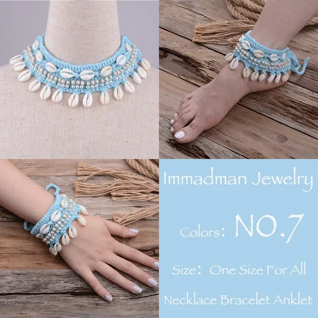 Cowrie Shell Choker Crochet 28 Colors You Choose With Beads & Sea Shells Wear As Ankle Cuff Or Bracelet Statement Piece Great With Bikinis!