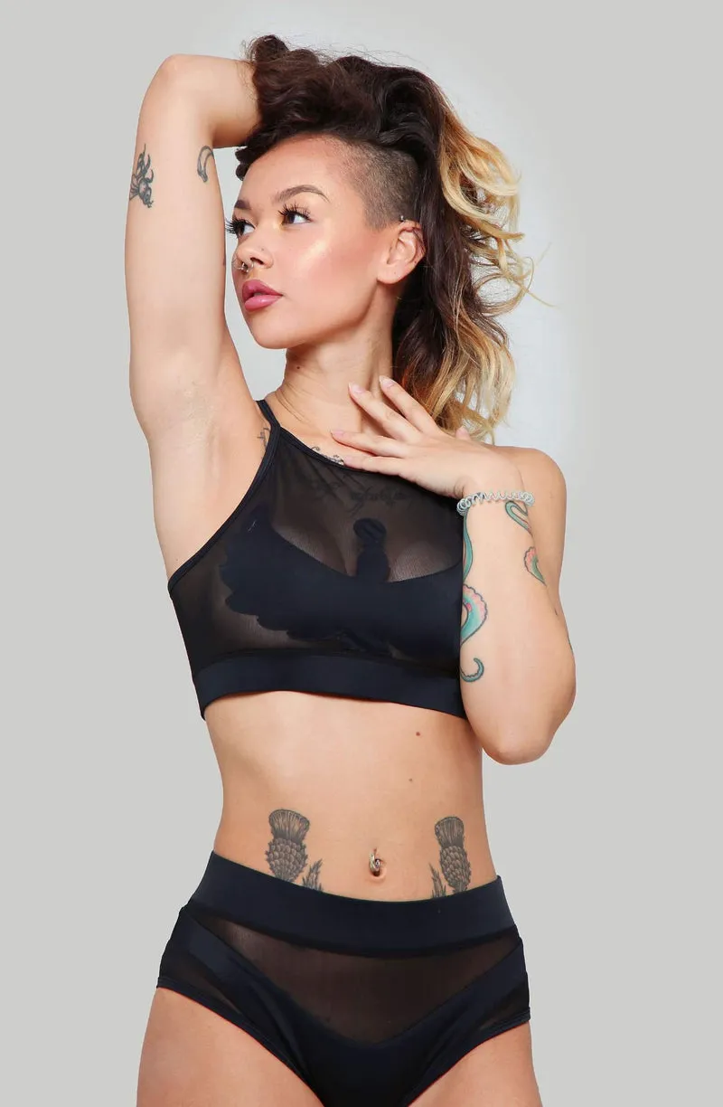 CXIX I S I S Halter Top - Black with Black Mesh