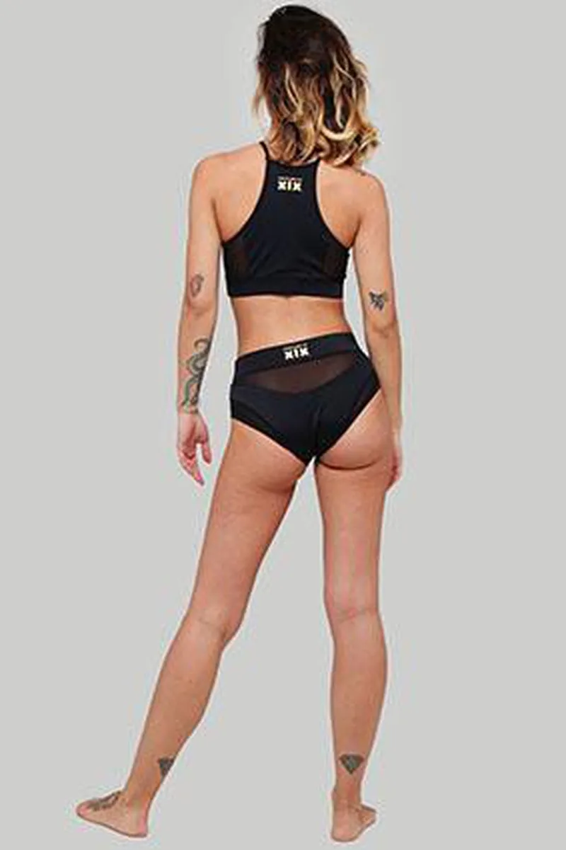 CXIX I S I S Halter Top - Black with Black Mesh