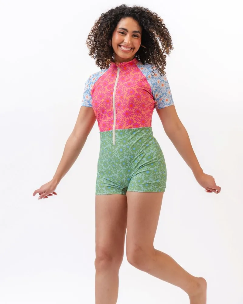 Daisy Patch Retro Rash Guard One-Piece