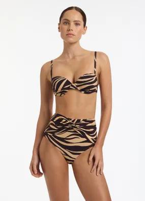 Fine Lines Twist High Waisted Bikini Bottom - Port