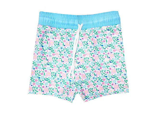 Floral Light Blue Swim Trunks