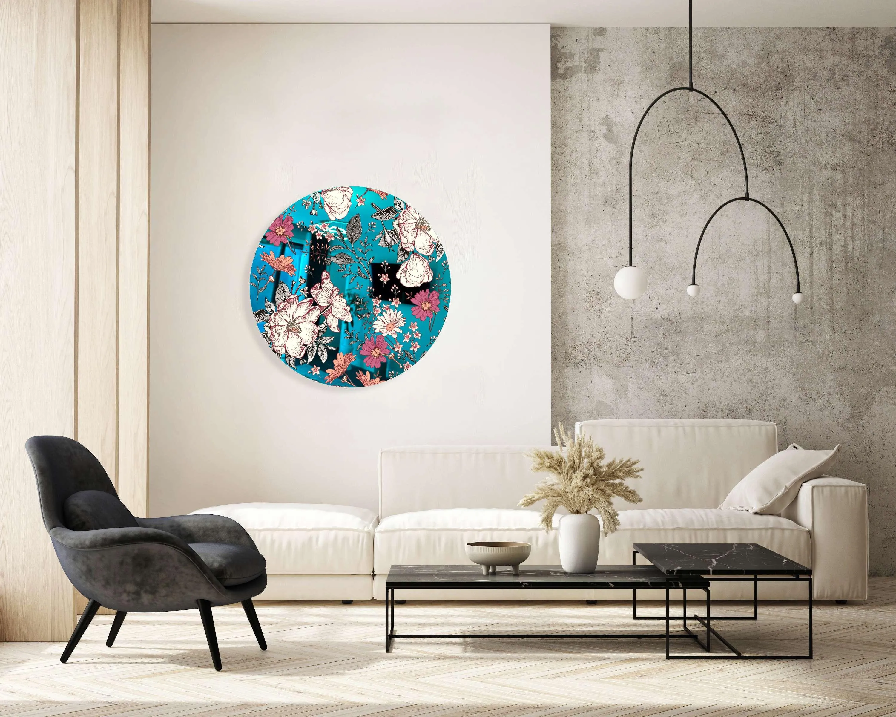 Floral Pattern Printed Mirror Acrylic Circles