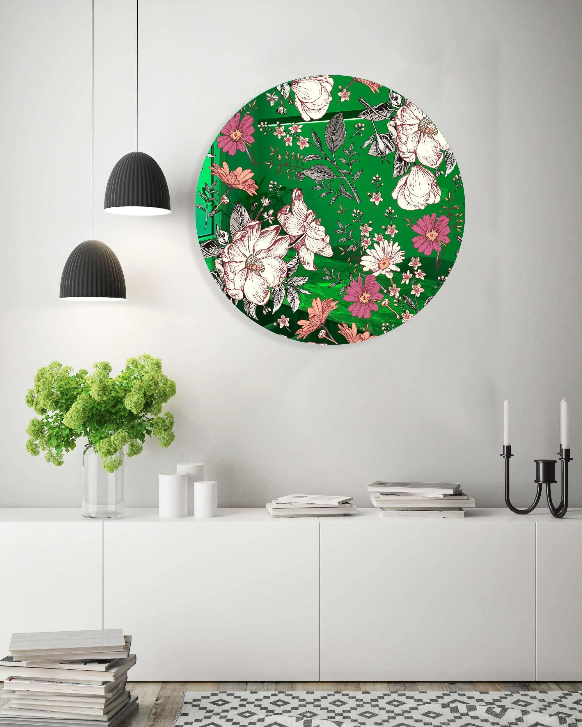 Floral Pattern Printed Mirror Acrylic Circles