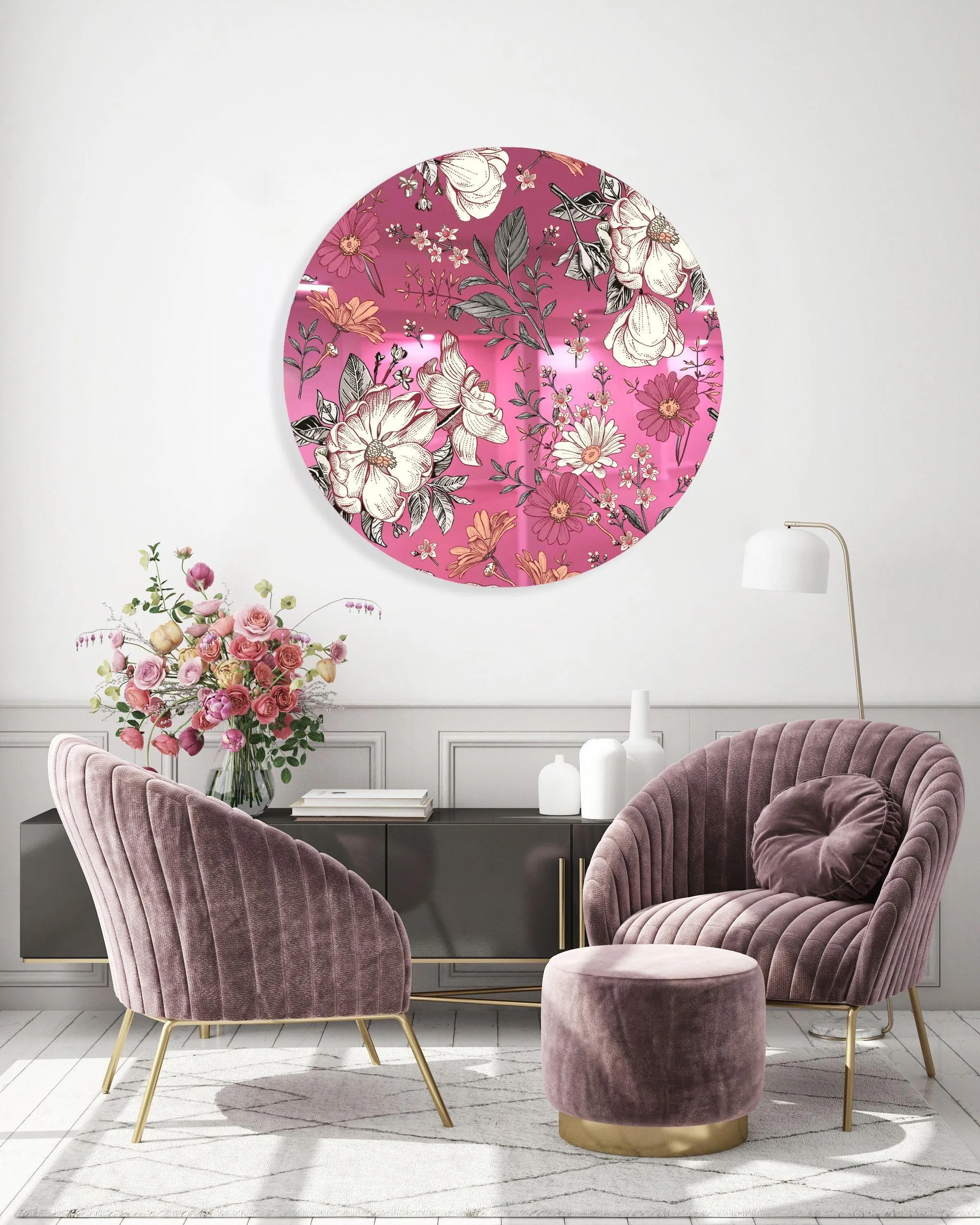 Floral Pattern Printed Mirror Acrylic Circles