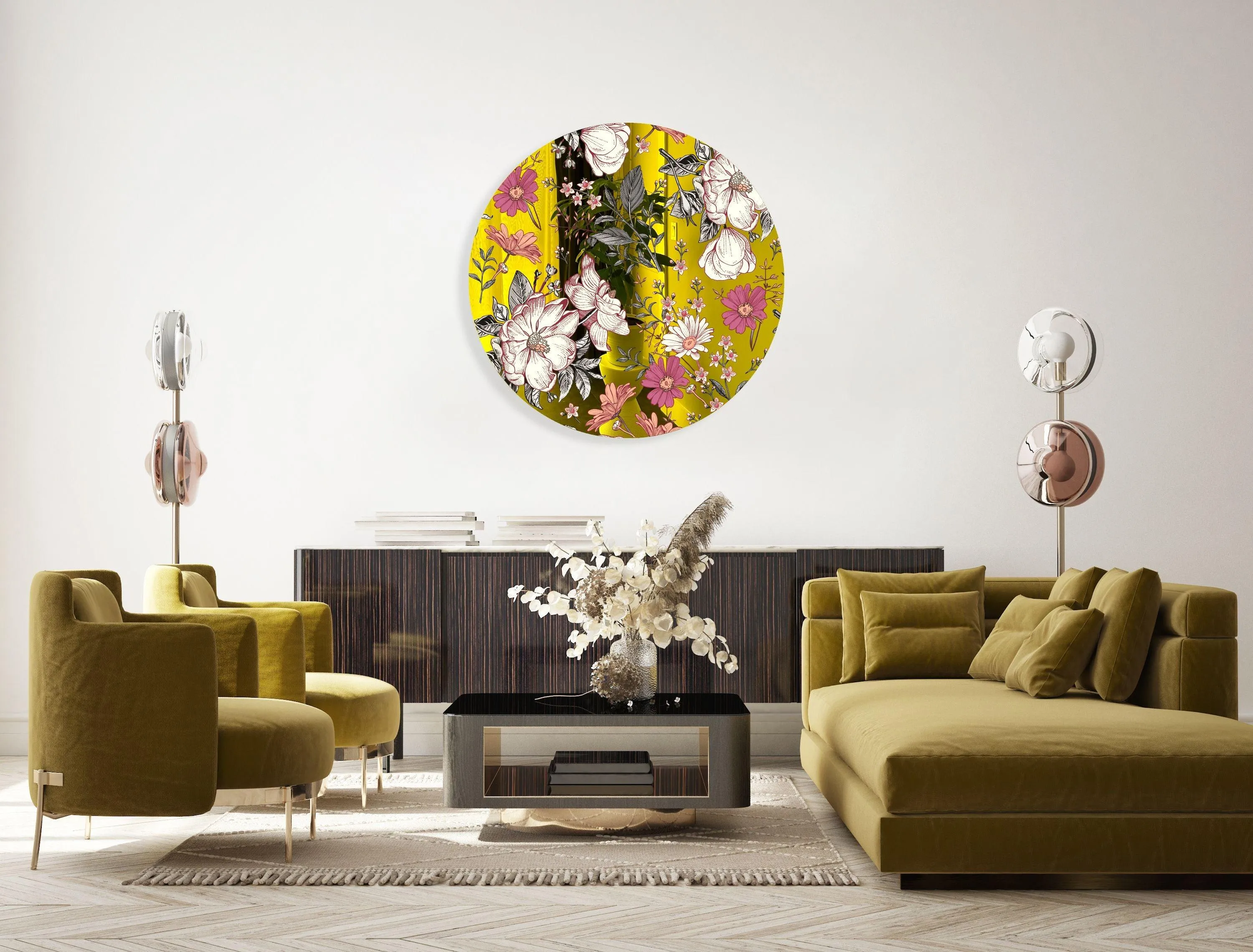 Floral Pattern Printed Mirror Acrylic Circles