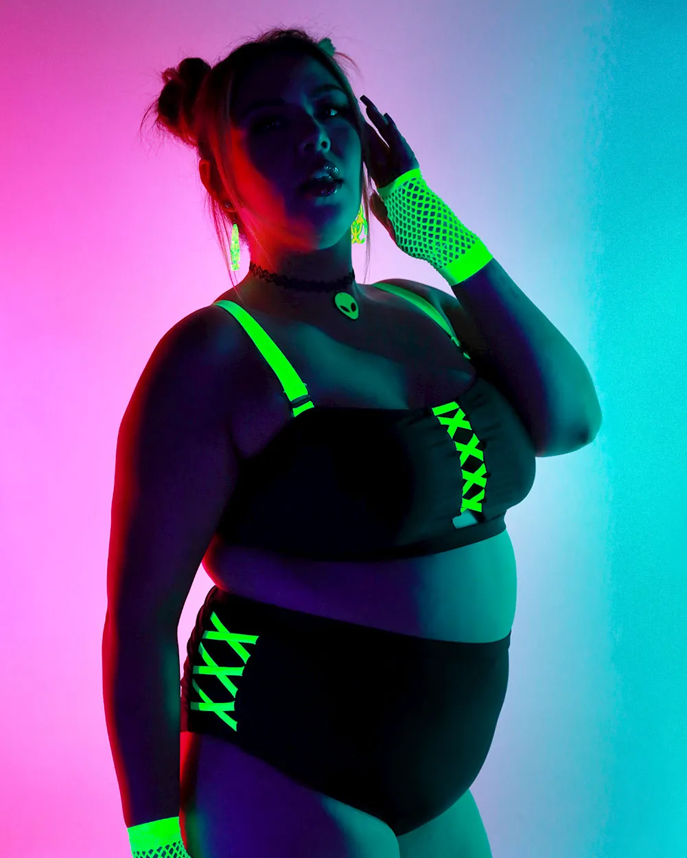 Fluorescent Fantasy Criss Cross Booty Shorts