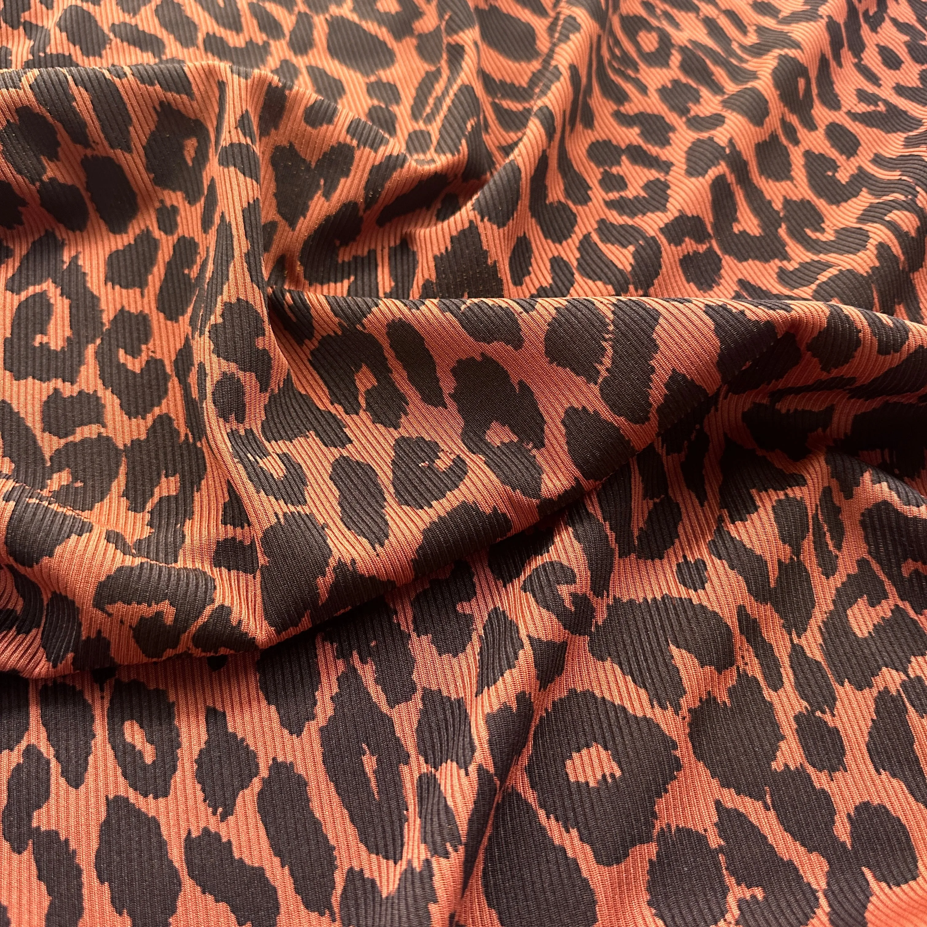 FS1200 Leopard Animal Print 2 x 1 Rib Stretch Fabric Rib