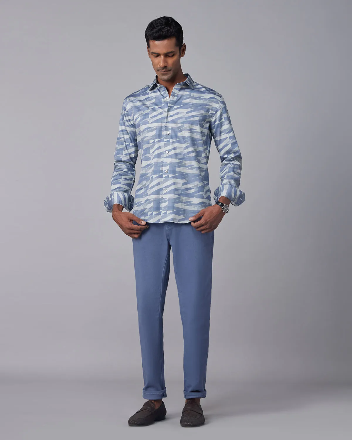 Geometric Printed Shirt - Light Blue