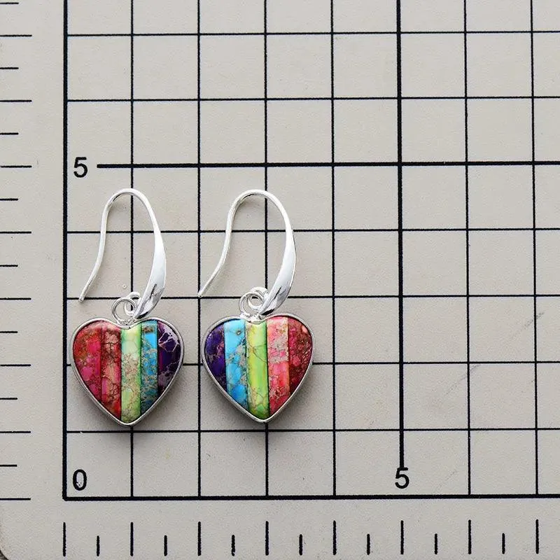 Giiny Blue Center Jasper Hearts Drop Earrings