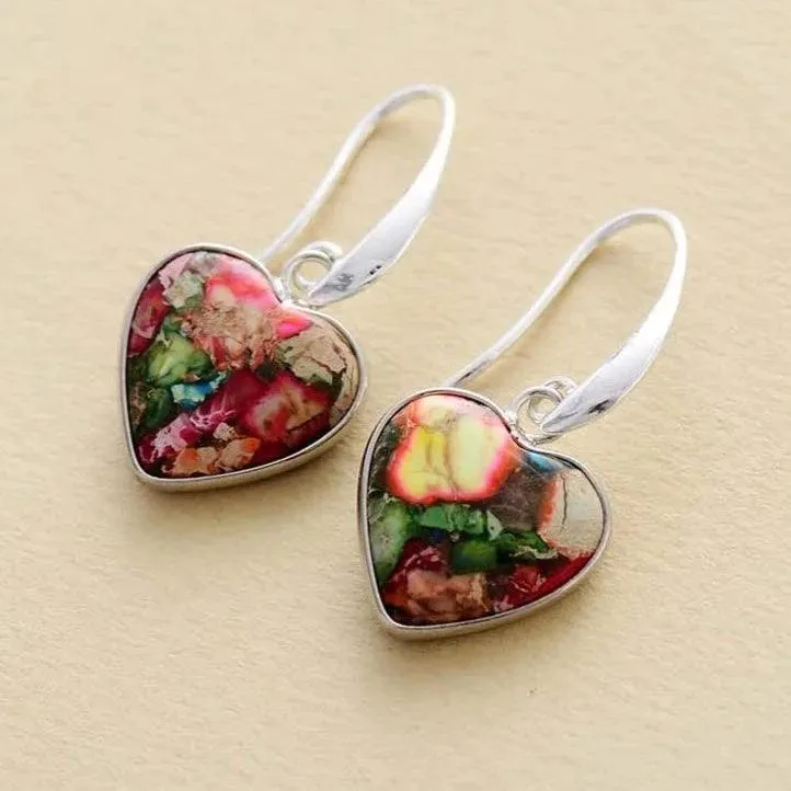 Giiny Rainbow Jasper Hearts Drop Earrings