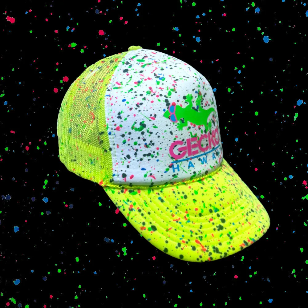 Glow-In-The-Dark Splatter Neon Yellow Trucker Hat (LIMITED)